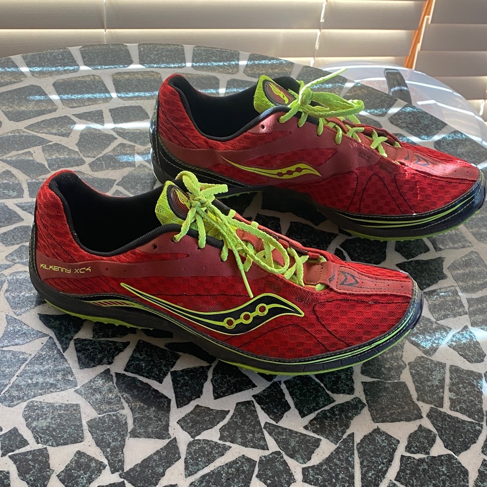 Saucony Kilkenny XC4 Red and Neon Green Shoes